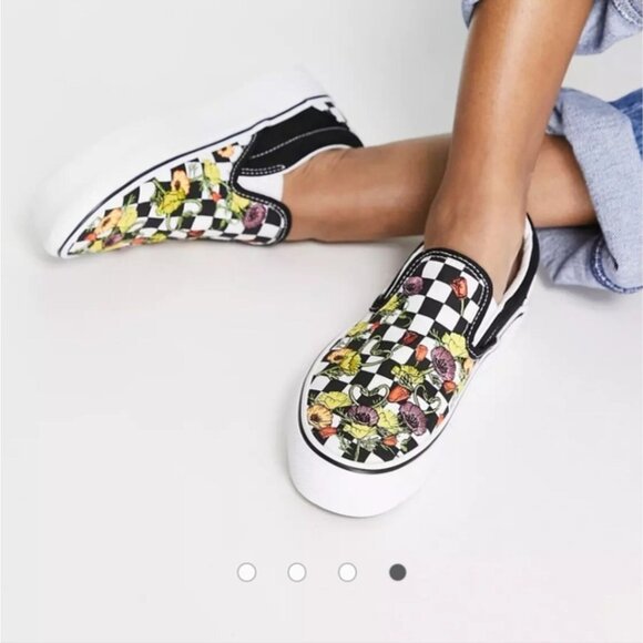 Vans Classic Slip-On Platform Women 5 Embroidered Poppy Checkerboard - Picture 6 of 7